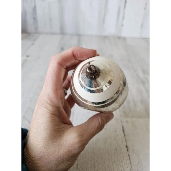 Antique silver triple indent white striped teardrop glass ornament Xmas tree - Picture 8 of 10